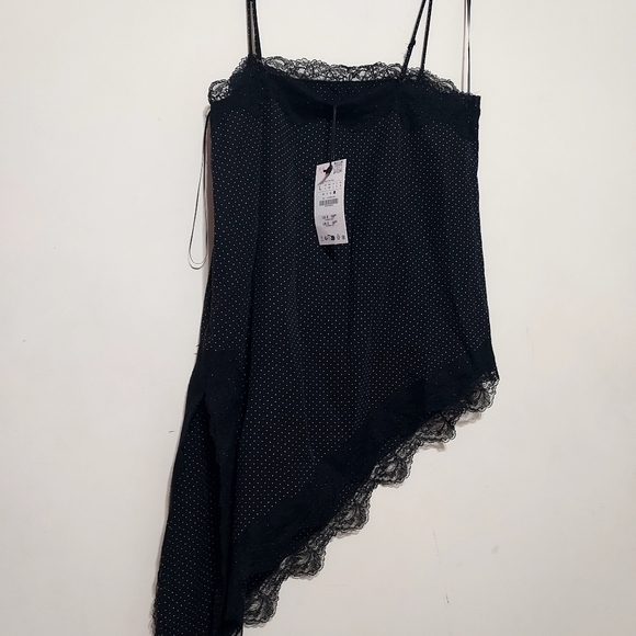Zara Zw Collection Asymmetric Polka Dot Lace Top Sz-L - Picture 7 of 12